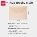 Túi file đựng tài liệu A4 Deli nhiều màu, my clear bag bìa đựng tài liệu văn phòng phẩm lưu trữ hồ sơ giấy tờ - PP301. 