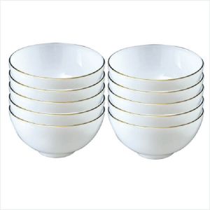 Bộ 10 Chén cơm 11.2cm Viền Chỉ Vàng Sứ Long Phương Cao Cấp