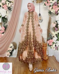 Baju Gamis Brukat Asoka Mewah Wanita Terbaru Kekinian Model Pesta Kondangan Lebaran yg Elegan