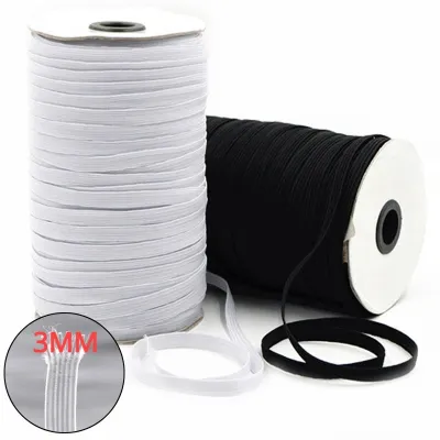 3mm Flat Elastic Band White Black High Elastic Flat Elastic Band Sewing Stretch Rope for Underware Pajamas Ties Trim DIY 10Yards