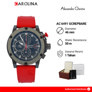 Jam Tangan Pria Alexandre Christie Chronograph AC 6491 GCREPBARE Black Dial Red Rubber Strap