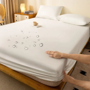 Solid Color Cotton Bed Sheet with Elastic Band Non-Slip Adjustable Mattress Cover for 90/120/150/180/200cm Double King Queen Bed