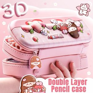 3D Pencil Case Cartoon EVA Pencil Organizer Double Layes Large Capacity Pencil Box for Kids School Supplies