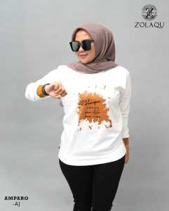 KAOS PUTIH COKLAT AMPARO KAOS CATTON ATASAN WANITA KAOS ZOLAQU MODEL BELAH SAMPING