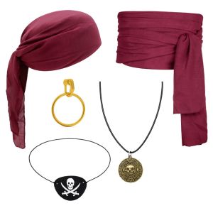 ZANGTA Head Wrap Pirate Costumes Belt Necklace Halloween Ball Pirate Set Gorgeous Dress Up Halloween Cosplay Costume Women