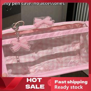 🚚【Local Express Delivery】🚚 Sweet Bow Zipper Transparent Pencil Case Box Student Stationery Storage Bag Large Capacity Makeup Bag Cartoon Zipper Pen Bag