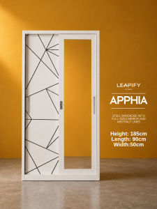 BETHEL | Sliding Steel Wardrobe with Elegant Granite Pattern and Full-sized mirror by Leapify Steel