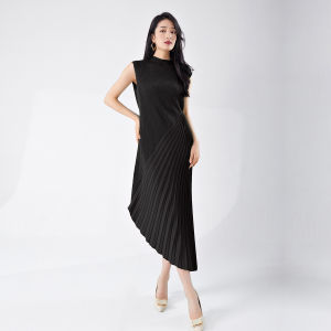 Pleated Skirt Commuter High-Grade Womens Irregular Stitching Elegant Dress #24531zsj -- Z7135