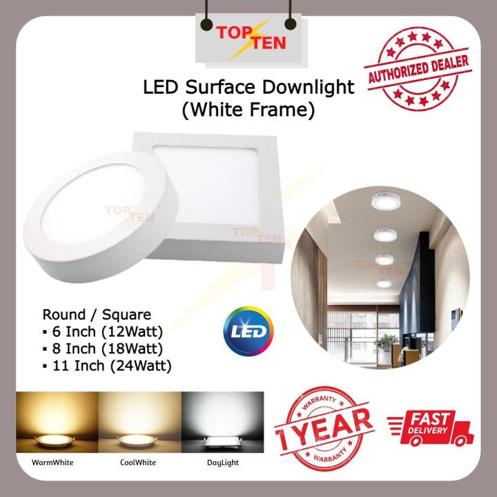 Led Surface Downlight Concrete Ceiling 12W 18W 24W White Frame Living