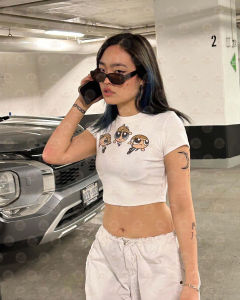 BISA COD | Baju Crop Top Remaja The Power Puff Girl RIB Ala Korea Kekinian LD 88