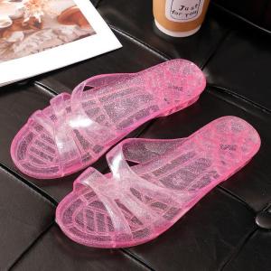 [Free Shipping] Soft-Soled Korean-Style Flat Flip-Flops For Outdoor Wear Sequined Plastic Non-Slip Summer Beach Outdoor Sandals With Hollow Design