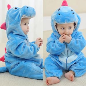 Winter Halloween Dinosaur Kigurumi Cosplay Clothes Hooded Animal Cow Monkey Unicorn Onesies Baby Thick Romper Newborn Jumpsuit2026