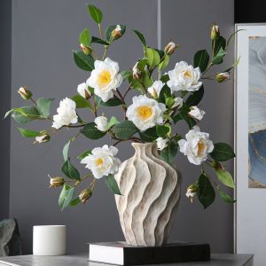 OOC Real Touch Artificial Flower Branch 52cm Plastic Fake Flowers Flower Arrangement Elegant Silk Camellia Flower Home Office Decor