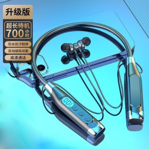 LS Bluetooth Headset IPX7 Waterproof Bluetooth Earphone Wireless Neck Type Super Long Battery Life Sports Song Can Be Inserted Into The Card Mobile Phone Universal Noise Reduction Sports Headset Fitness Running Headset Neck Strap Bluetooth Earphone