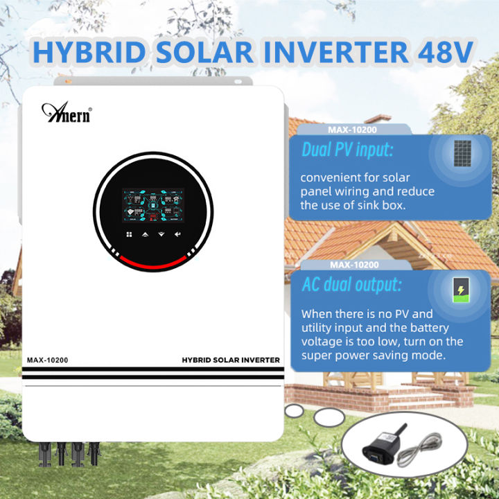 Hybrid Solar Inverter 10KW Hybrid Inverter 48V On Grid Off Grid Inverter with Dual AC Outputs and PV Inputs Can Work without Battery with WIFI Monitoring