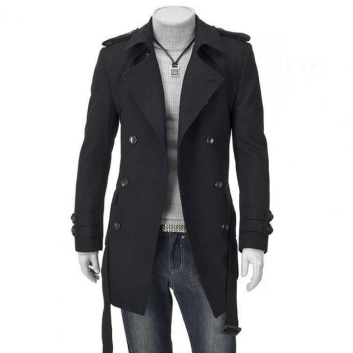 Cat mimi Men Fall Winter Trench Coat Long Sleeve Solid Color Lapel ...