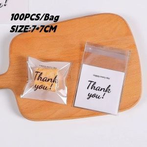Premium Plastic Cookie Bags with Self-Seal for Bakery Candy & Party Treats 100Pcs(7x7/10x10/14x14)