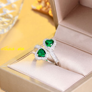SEQUITO Romantic Inlaid Blue Green White Heart Shape AAA Cubic Zircon Platinum Color Women Open Cuff Adjustable Ring for Charming Banquet Prom Finger Jewelry SR118