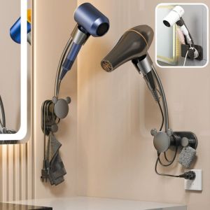 JEHUA Wall-Mounted Hair Dryer Holder Adjustable No Punching Bathroom Storage Rack Stylish Strong Load-bearing Capacity Blower Bracket Toilet
