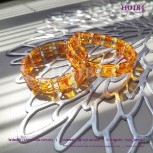 HOJB Natural Flower Amber 5A Rectangle Bracelet 13-15mm 聚寶軒天然花琥珀5A间珠手排13-15mm