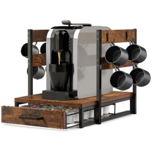 Coffee Bar Organizer Coffee Pod Storage Drawer Wooden Cup Straw Holder Dispenser Desktop Tea Bag Organizer Rack Space Saver Countertop Kitchen Shelf With Drawer