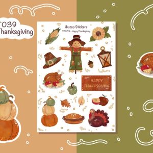 Sticker tự thiết kế - sticker sheet happy thanksgiving - hình dán sổ nhật kí bullet journal - unim025