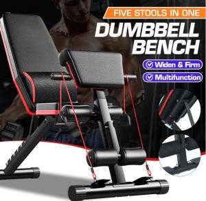 All in 1 Adjustable Weight Bench w/ Fitness Rope - Foldable Sit Up Bench - Dumbbells Bench - Decline Incline Flat Abs Bench | Home Gym Flat Fly Weight Press Fitness - Utility Weight Bench for Full Body Workout