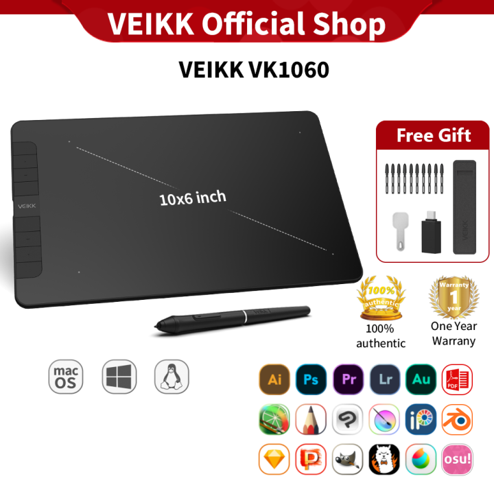 VEIKK VK1060 10x6 inch Graphic Tablet Digital Drawing Pad Digital Art Pen  Tablet with 8192 Levels Pressure Sensitivity Battery-Free Pen Support Tilt 