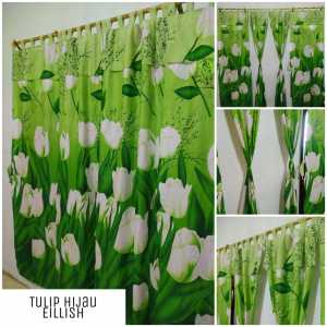 (COD) Gorden Pintu tali bisa Jendela Motif TULIP HIJAU ELLISH