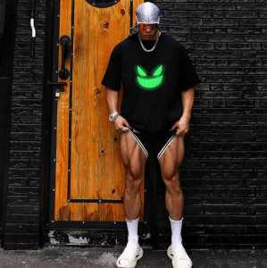 IG Inertia Gene "Stay Hungry" Luminous Grimace Fitness Short Sleeve Cotton Sports T-shirt Training Loose and Breathable