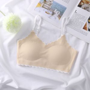 Yingbao Kids Teenage Seamless Padding Bra Thin Ice Silk Girl Summer Tank Top Junior High School Young No Steel Ring Wireless Students Underwear Bra Adjustable shoulder straps