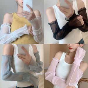 YOCKY Lace Ice Silk Arm Sleeves Thin Elastic Sunscreen Arm Covers Cute Sun Protection Cycling Gloves Women