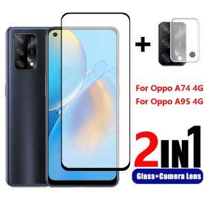 2 In 1 Screen Protector Tempered Glass Film For Oppo A74 A95 4G OppoA95 4G Camera Back Lens Protective Glass Full Cover Front Film