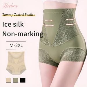 『Brelira』High Waist Tummy Control Panties Ice Silk Seamless Underwear Support Cooling Shaping Breathable Shapewear
