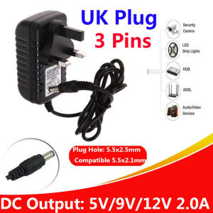 [Ready Stock] UK Plug 3 Pins Power Adapter Output DC 5/9/12V 2A Convertor Wall Charger Socket Universal 5.5*2.5/5.5*2.1mm