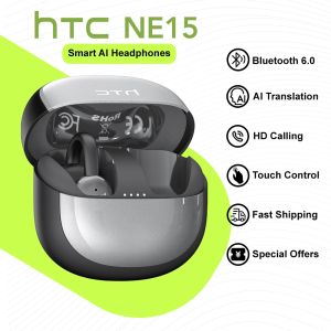 HTC NE15 AI Translator Earbud Wireless Bluetooth Earphone 134 Languages Translation HD Audio Ear-clip Earphone With ENC Environmental Noise Reduction Sport Headset With Mic IPX5 Waterproof Bluetooth 6.0 Fast Charger 48H Battery Lif