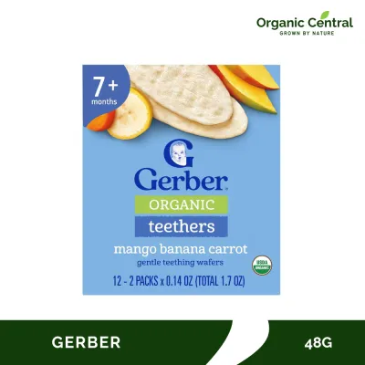 Gerber Organic Teethers 7+ Months 7 Mango Banana Carrot 12 Packs 48g