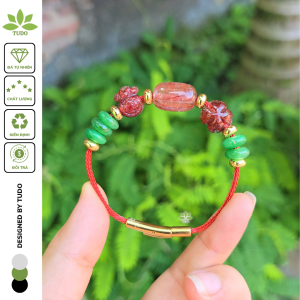 Q2619 Vòng ngũ điếu Cẩm Thạch Sơn Thủy mix lu thống cỏ 4 lá túi tiền Thạch Anh Tóc Đỏ hợp Hỏa & Thổ - Phong Thủy TUDO
