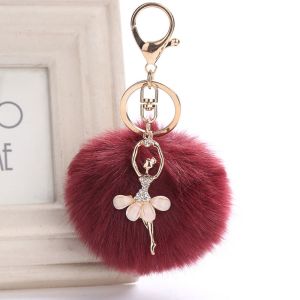 HUIHEYU Cute Fake Rabbit Fur Kawaii Pom Pom Keyring Fluff Keychains Pompom Key Ring Women Trinket Dancing Women Bag Accessories Fur Ball Keyring Little Angel Car keychain Ballet Angel Girl keychain Fake Fur Key Chain