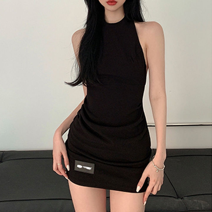 beautifultime Fashion Slim Short Vest Dress for Women Summer Leisure Style  Solid Color Round Collar Sleeveless Off Shoulder Backless Hip Skirt |  Lazada Singapore