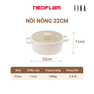 [HÀNG CHÍNH HÃNG] Nồi nông chống dính bếp từ Neoflam Fika - Hàn Quốc 22 cm. Sản phẩm đúc từ nhôm nguyên khối chống dính Ceramics thế hệ mới với lớp phủ Extrema đảm bảo độ bền bề mặt chống dính (màu trắng ngà)