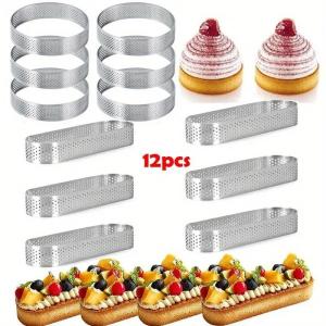 12PCS Steel Porous Tart Ring Perforated Cake Mousse DIY Mousse Cake Cookies Pastry Quiche Oval Round Molds for Baking Tools2026