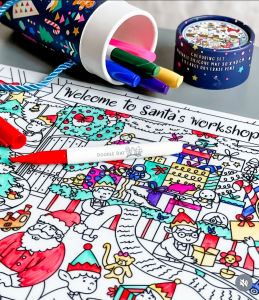 Christmas Edition 2 Reusable Colouring Mat by Doodle Dat (Santas Workshop) - Large Size
