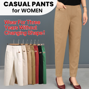 Womens Elastic Waist Cotton Pants Loose Comfortable And Breathable Harem Pants Plus Size