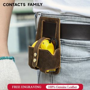 CONTACTS FAMILY Leather Electrician Tape Measure Tool Holster Waist Bag Tape Measuring Pocket Pouch Clip-on Belt Storage Kit Holder