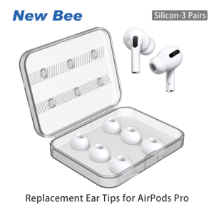 New Bee 6 Pieces Replacement Ear Tips for AirPods Pro Silicon Ear Buds Tips with Portable Storage Box (White 3 Pairs)