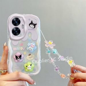 ปลอก เคส RealmeC55 Realme C55 NFC C30 C30s เคสโทรศัพท์ ดีไซน์ใหม่ 3D ตุ๊กตาการ์ตูนดอกไม้กระต่ายสุนัข Kuromi ครีมซิลิคอนนุ่มพร้อมสร้อยข้อมือ Case 2023