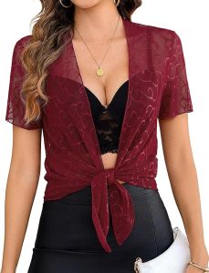 Totatuit Womens Y2K Tie Front Shrugs Sheer Bolero Cropped Cardigan Short Sleeve Lightweight Tops