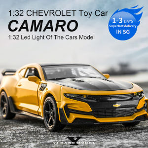 1:32 Chevrolet camaro bumblebee Cars toy for kids Diecast Model simulation pull back LED light cars for boys children gift Display case