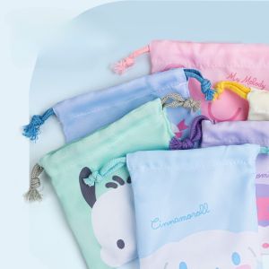 Cartoon Sanrio Drawstring Coin Purse Wallet Gift Pouch Storage Bag Cute Hello Kitty Kuromi My Melody Cinnamoroll Women Travel Organizer Lipstick Makeup Bag
